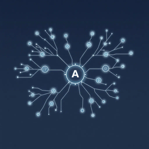 AI, futuristic, mind maps, abstract iconography, light mode, simplicity, symbolism, Bauhaus influence, clean lines, geometric shapes, minimal color palette, modernism, clarity, conceptual representation, elegant abstraction, data visualization, dynamic composition, subtle gradients, tech influence, streamlined design, intuitive aesthetics, cross-cultural art, interplay of shapes