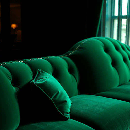 luxurious sofa, intricate stitching, soft velvet texture, vibrant emerald green, baroque influences, ambient lighting, dramatic shadows, intimate perspective, opulent details, comfort and elegance, harmonious composition, rich textures, bold contrasts, modern elegance, fine craftsmanship, dynamic balance, luxurious setting, subtle curves, mid-century modern vibe, warm and inviting atmosphere, gentle contours, aristocratic flair, chiaroscuro, sumptuous materials, timeless design, mid-century modern vibe, atmospheric lighting, evocative mood, baroque elegance, intricate craftsmanship, plush comfort