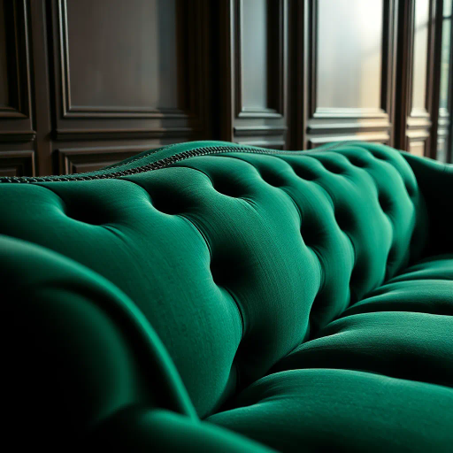 luxurious sofa, intricate stitching, soft velvet texture, vibrant emerald green, baroque influences, ambient lighting, dramatic shadows, intimate perspective, opulent details, comfort, elegance, harmonious composition, rich textures, bold contrasts, modern elegance, fine craftsmanship, dynamic balance, luxurious setting, subtle curves, mid-century modern vibe, warm and inviting atmosphere, gentle contours, aristocratic flair, chiaroscuro, sumptuous materials, timeless design, Vermeer, soft focus, emotive lighting, visual opulence, rich fabrics, renaissance influence, curated style, ambient warmth