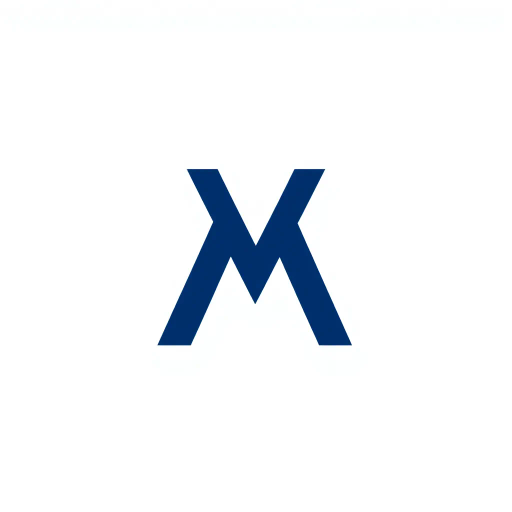 abstract M lettermark, diagonal lines, convergence, sharp V, geometric precision, bold indigo, minimalism, modern logo design, simplicity, white negative space, Bauhaus influence, clean lines, vector art, high contrast, symmetry, balance, structured composition, dynamic tension, corporate identity, logo aesthetic, visual clarity, modernist aesthetics