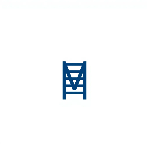 abstract, minimalist logo, geometric letter M, thin horizontal lines, hierarchy, ladder rungs, solid indigo blue, crisp vector design, white background, modern typography, Bauhaus influence, clean composition, precise geometry, vector graphics, contemporary aesthetic, graphic design, minimalism, line weight variation, symbolic representation, structured layout