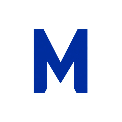minimal M logo, perspective convergence, depth, hierarchy, solid indigo blue, geometric structure, modern tech design, flat vector illustration, white background, Bauhaus influences, clean lines, symmetry, contemporary aesthetics, spatial innovation, futurism, structural elegance, abstraction, innovative branding, sleek elegance, simplicity, visual impact, futuristic approach, dynamic form, visual harmony, balanced composition, spatial depth, precision, avant-garde, high-tech minimalism, technological sophistication, modernist aesthetic, artistic elegance