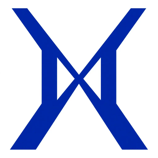 ultra minimalism, bold geometric design, clean lines, solid indigo color, #3D63DD, pure abstract letterform, modern vector aesthetics, white void background, symmetry, simplicity, mid-century modern influences, structural clarity, spatial balance, elegant composition, artistic reduction, iconic branding, visual harmony, shape exploration, vivid indigo contrast, negative space utilization, M letterform essence