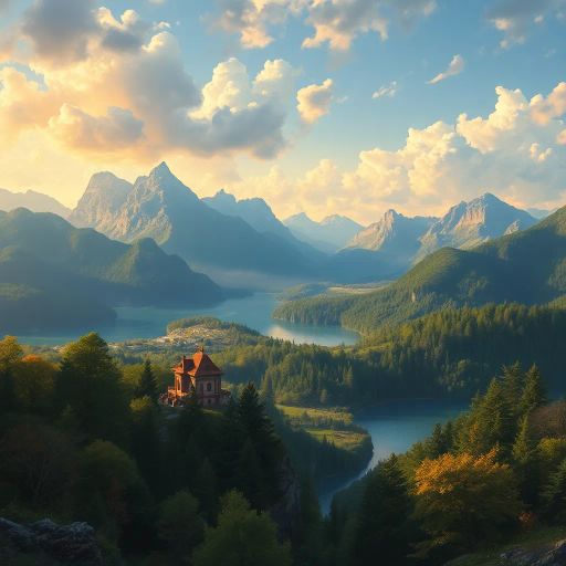 lush, vibrant, nature, John Constable, fantasy landscapes, ethereal glow, Renaissance influences, intricate details, rich textures, Monet-style lighting, surreal, majestic mountains, serene lakes, verdant forests, mystical creatures, whimsical atmosphere, dreamlike, captivating hues, golden hour, dynamic composition, organic forms, immersive experience, expansive vistas, tranquil, imaginative, vibrant color palette