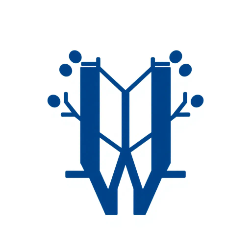 bold letter M logo, solid geometric M shape, V-shaped connector lines, tree branches, hierarchy levels, indigo blue, flat vector, clean modern SaaS logo, white background, Bauhaus influence, minimalist design, sans-serif art, sleek branding, vector precision, crisp outlines, modernist aesthetic, structural symmetry, contemporary design principles, logo minimalism, corporate identity, abstract representation, visual hierarchy, graphic design elements, professional simplicity