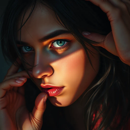 hyper-realism, intricate details, soft lighting, photorealistic textures, emotive expression, dynamic composition, vivid colors, high contrast, chiaroscuro technique, modern aesthetic, surreal influence, cinematic framing, clear focus, atmospheric mood, digital painting, contemporary realism, expressive brushwork, realistic portrayal, enhanced detail, artistic refinement