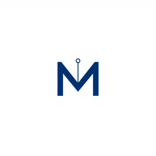 minimalist design, bold letter M, geometric precision, solid structure, small V-shaped connector lines, symbolic tree branches, hierarchical elements, indigo blue color scheme, flat vector art, sleek and contemporary, modern SaaS logo, stark white background, clean lines, corporate elegance, visual hierarchy, innovative branding, connectivity symbolism, abstract representation, adaptive simplicity, digital landscape