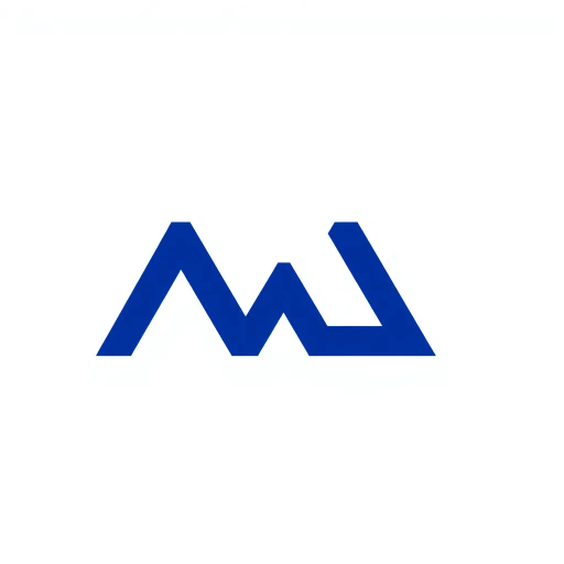 minimal M logo, two vertical strokes, perspective convergence, depth, hierarchy, solid indigo blue, geometric structure, modern tech design, flat vector illustration, clean lines, white background, contemporary aesthetics, precision, symmetry, balance, futuristic approach, sleek elegance, simplicity, innovation, dynamic form, visual impact