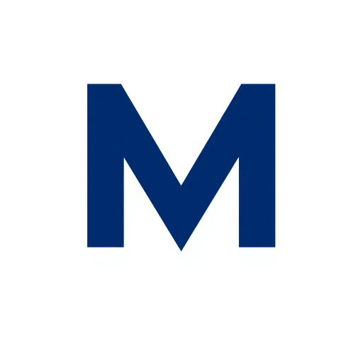 abstract M lettermark, geometric precision, two thick diagonal lines, sharp V convergence, bold solid indigo, minimal modern logo, geometric shapes, Bauhaus influence, dynamic symmetry, clean lines, minimalism, stark contrast, white background, conceptual simplicity, contemporary aesthetics, high-impact clarity