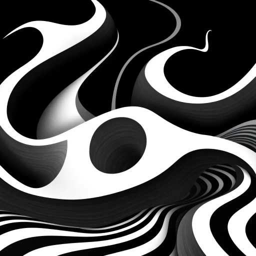 geometric shapes, intricate patterns, flowing lines, minimalist design, abstract expression, monochrome palette, dynamic movement, M.C. Escher influence, precise detailing, linear perspective, conceptual exploration, visual harmony, contour emphasis, spatial depth, contemporary influence, surreal geometry, optical illusions, mathematical precision, avant-garde composition, Escherian landscapes, abstract forms, black and white contrast, intersecting lines, detailed tessellation, fluid dynamics, rhythmic patterns, visual paradox, complex symmetry, creative geometry, fine linework, subtle gradients, modern abstraction, artistic innovation, interlocking forms, infinite loops, artistic paradox