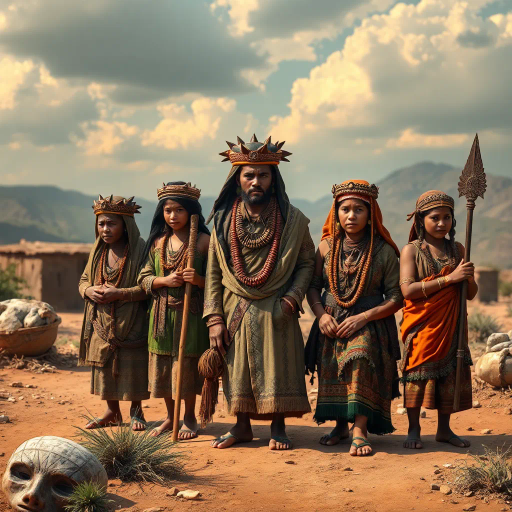 noble dignity, indigenous culture, rich tradition, vibrant earth tones, intricate patterns, natural elements, tribal symbolism, proud heritage, serene landscapes, harmonious coexistence, cultural tapestry, Ajami sculpting, ethereal atmosphere, detailed ornamentation, spirited expressions, historical reverence, ritualistic ambiance, dynamic composition, glowing warmth, reverent portrayal, storytelling essence, seamless integration, traditional attire, timeless beauty, village life, community spirit