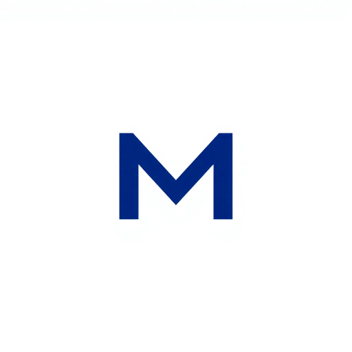 minimal M logo, perspective convergence, depth, hierarchy, solid indigo blue, geometric structure, modern tech design, flat vector illustration, white background, Bauhaus influences, clean lines, symmetry, contemporary aesthetics, spatial innovation, futurism, precision, abstraction, innovative branding, structural elegance, dynamic form, visual impact, balance, sleek elegance, simplicity, technological sophistication, artistic elegance, modernist aesthetic, avant-garde, high-tech minimalism, futuristic approach, abstraction, innovative branding, innovative design, spatial elegance