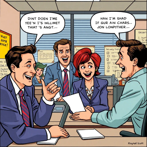 satirical workplace dynamics, humorous situations, colorful characters, Jim Halpert, Pam Beesly, mockumentary style, lively banter, office antics, playful tone, exaggerated expressions, narrative humor, corporate setting, vibrant palette, dynamic panels, exaggerated scenarios, comedic timing, slice of life, workplace comedy, Michael Scott, sitcom classic, Roy Lichtenstein influence, pop art aesthetic