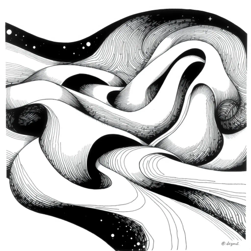 geometric shapes, intricate patterns, flowing lines, minimalist design, abstract expression, monochrome palette, dynamic movement, M.C. Escher influence, precise detailing, linear perspective, visual harmony, spatial depth, surreal geometry, optical illusions, mathematical precision, avant-garde composition, Escherian landscapes, pen and ink medium, black and white contrast, intersecting lines, detailed tessellation, fluid dynamics, rhythmic patterns, visual paradox, surreal elements, complex symmetry, creative geometry, fine linework, subtle gradients, modern abstraction, infinite loops, artistic paradox, artistic contemplation, intricate symbology, visual enigma