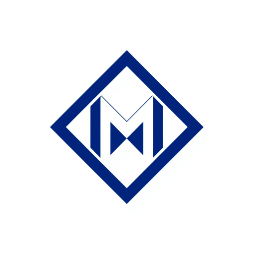 ultra minimal M logo, bold angled strokes, geometric design, clean vector form, solid indigo, #3D63DD, pure letterform, simplicity, modernism, stark contrast, abstraction, precision, clarity, Bauhaus influence, minimalism, white background, negative space, symmetry, balance, monochrome palette, contemporary aesthetic, art deco hints, digital vector art, sharp edges, sleek design, graphic elements, typographic exploration