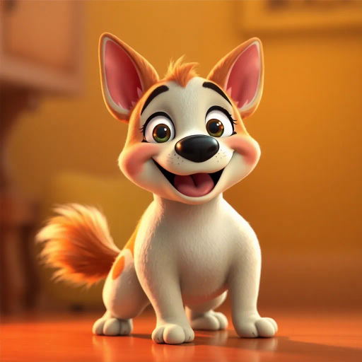 whimsical, playful, vibrant colors, exaggerated features, soft textures, Pixar inspiration, anthropomorphic dog, joyful expression, dynamic pose, smooth shading, animated style, warm lighting, colorful palette, cinematic composition, family-friendly, humorous tone, character design, digital rendering, storytelling, animation aesthetics