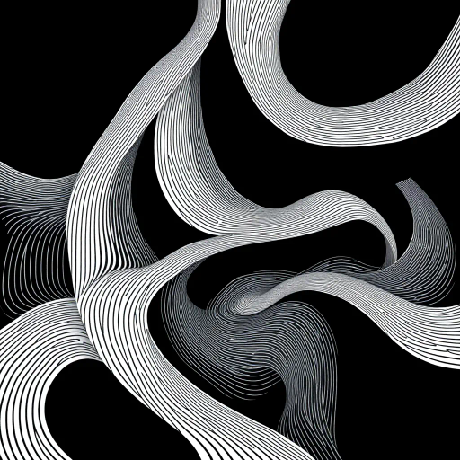 geometric shapes, intricate patterns, flowing lines, minimalist design, abstract expression, monochrome palette, dynamic movement, M.C. Escher influence, precise detailing, linear perspective, conceptual exploration, visual harmony, contour emphasis, spatial depth, artistic exploration, contemporary influence, optical illusions, surreal elements, mathematical artistry, complex symmetry, creative geometry, black and white contrast, fine linework, subtle gradients, modern abstraction, artistic innovation, interlocking forms, infinite loops, artistic paradox