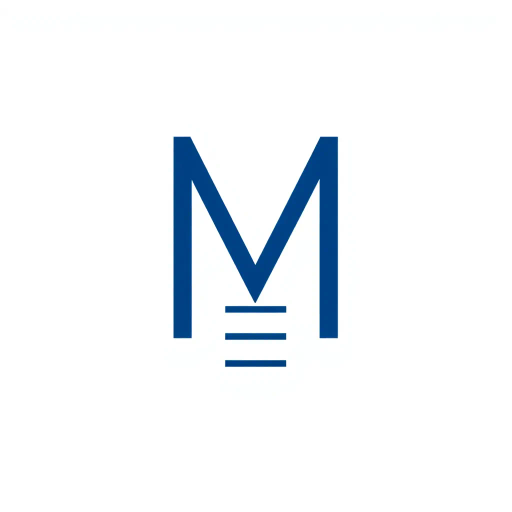 geometric design, capital letter M, lettermark, thin horizontal lines, vertical strokes, levels of hierarchy, ladder rungs, indigo blue, minimalism, vector art, clean lines, modern aesthetic, white background, simplicity, corporate identity, visual hierarchy, negative space, Bauhaus influence, symmetry, precision, branding, elegant composition, minimalistic style