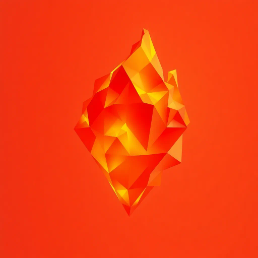 faceted flames, geometric abstraction, polygonal design, intricate tessellation, warm hues, gradient orange to red, dynamic energy, minimalist shapes, angular forms, flickering motion, symmetry and balance, digital sculpture, fragmented light, visual rhythm, mid-century modern, Bauhaus influence, atmospheric glow, structural abstraction, low polygon count, contemporary art