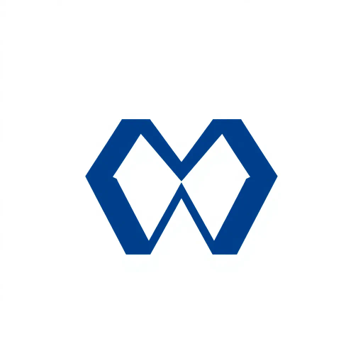 minimal M logo, two vertical strokes, perspective convergence, depth, hierarchy, solid indigo blue, geometric structure, modern tech design, flat vector illustration, clean lines, white background, contemporary aesthetics, precision, symmetry, balance, futuristic approach, sleek elegance, simplicity, innovation, dynamic form, visual impact