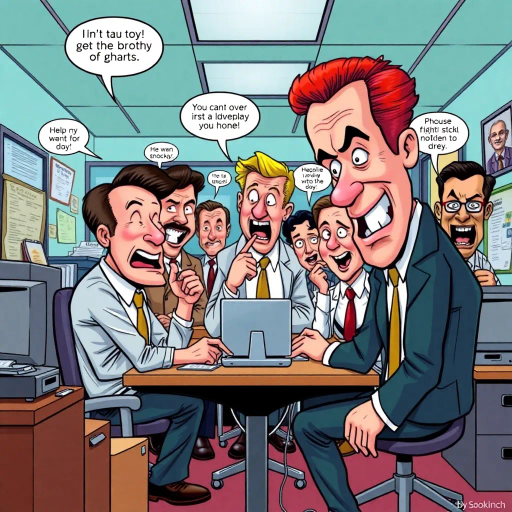 satirical workplace comedy, surreal humor, ensemble cast, bureaucratic chaos, 21st century pop culture, vibrant color palette, exaggerated expressions, dynamic panels, Roy Lichtenstein influences, witty dialogue, mundane office setting, everyday absurdities, overlapping story arcs, exaggerated caricatures, visual puns, contemporary Americana, awkward social interactions, humorous banter, slapstick elements, narrative vignettes, satirical undertones