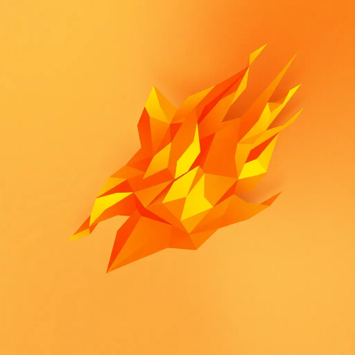 minimalist design, fiery essence, geometric abstraction, vibrant orange hues, contrast of warm and cool tones, dynamic flow, polygonal shapes, visual spatial harmony, minimalist aesthetic, inspired by cubism, low detail, emphasis on form, modern touch, surreal geometric composition, flame-like movement, abstract expressionism