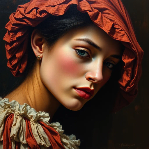 hyperrealistic, vivid colors, chiaroscuro lighting, intricate textures, classical realism, emotional depth, dramatic composition, rich detail, lifelike representation, Rembrandt influence, dynamic range, oil painting techniques, Vermeer inspiration, ethereal atmosphere, depth of field, intricate backgrounds, light and shadow interplay, tangible surfaces, 17th-century painting nostalgia, harmonic balance, nuanced shading, immersive perspective, timeless quality