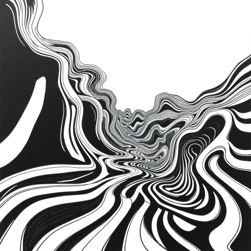 geometric shapes, intricate patterns, flowing lines, minimalist design, abstract expression, monochrome palette, dynamic movement, M.C. Escher influence, precise detailing, linear perspective, conceptual exploration, visual harmony, contour emphasis, spatial depth, surreal elements, mathematical artistry, complex symmetry, Escherian landscapes, optical illusions, creative geometry, black and white contrast, fine linework, rhythmic patterns, detailed tessellation, visual paradoxes, infinite loops, artistic innovation, contemporary influence, pen and ink medium