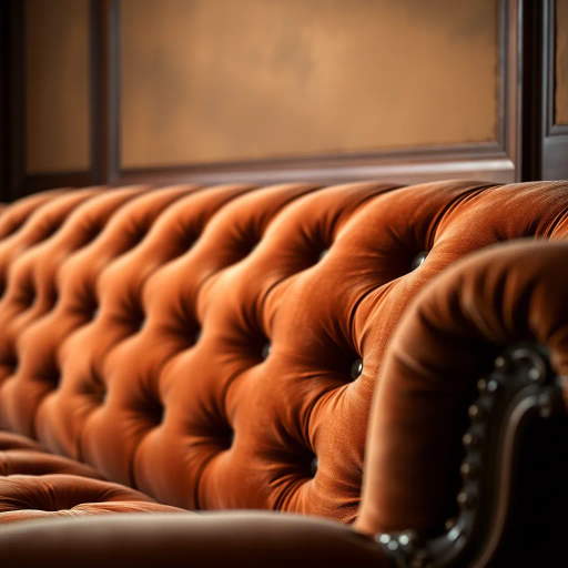 luxurious tufted velvet sofa, baroque elegance, Carlos Asensio, chiaroscuro lighting, warm earthy tones, intricate stitching, plush textures, opulent aesthetic, ornate craftsmanship, cozy ambiance, Renaissance revival, close-up composition, detailed upholstery, classical influence, intimate framing, rich mahogany wood, subtle shadows, timeless sophistication, artistic flair, modern elegance