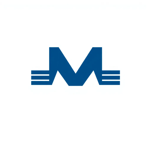 bold M logo mark, solid geometric letter, subtle thin horizontal connector lines, structured layers, indigo color palette, white background, modern, minimalism, SaaS branding, flat vector design, abstract shape, Bauhaus influence, contemporary aesthetics, clean lines, simplicity, corporate identity, negative space, elegant typography, high contrast, symbolic representation, streamlined composition, digital branding