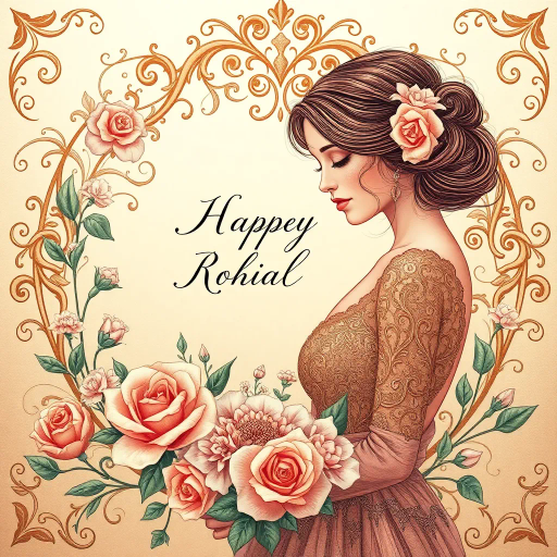 romantic, elegant, timeless, ethereal, intricate design, delicate florals, calligraphy, vintage inspired, pastel colors, warm lighting, Art Nouveau, ornate details, luxurious textures, hand-drawn elements, soft focus, enchanting, celebratory mood, classic elegance, whimsical, visual poetry, dreamlike, harmonious balance, gestural lines, heartwarming ambiance