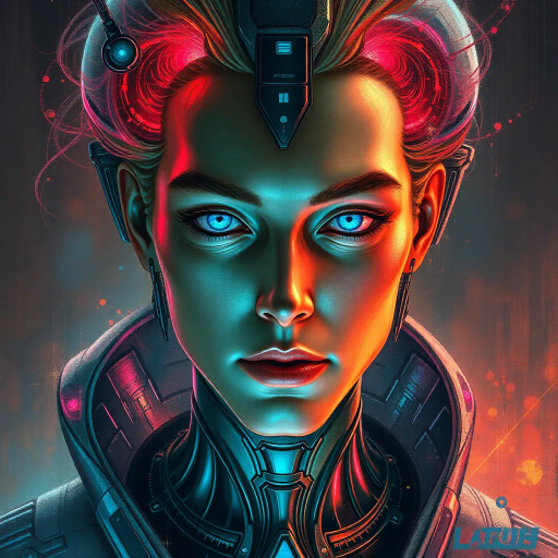 fantastical portrait, sci-fi elements, surrealism, intricate details, vibrant colors, dynamic lighting, futuristic setting, Jean Giraud inspiration, ethereal atmosphere, digital brushwork, hyper-realistic features, dramatic shadows, cyber enhancements, abstract background, emotional depth, reflective surfaces, asymmetrical composition, immersive scale, intricate textures, imaginative design, neon accents, symbolic representation