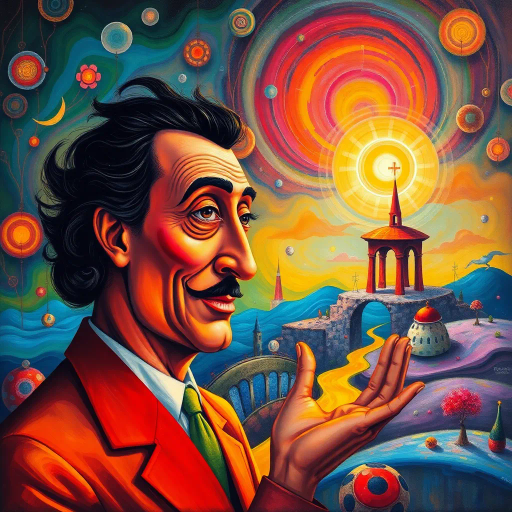 greeting, expression, surrealism, Salvador Dalí, vivid colors, dreamlike atmosphere, whimsical elements, modernist influence, abstract forms, human connection, ethereal glow, imaginative landscape, playful composition, vibrant energy, expressive lighting, contemporary techniques, emotional resonance, depth and contrast, dynamic interaction, art nouveau, optimistic tone, André Breton, imaginative expressions, creative dynamic, intricate flow, visual metaphor, vibrant exploration, enchanting surrealism, ethereal whimsy, captivating expressions, harmonious blend, innovative depth, lively patterns