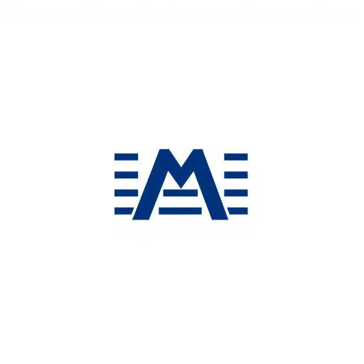 abstract, minimalist logo, geometric letter M, thin horizontal lines, hierarchy, ladder rungs, solid indigo blue, crisp vector design, white background, modern typography, Bauhaus influence, clean composition, precise geometry, vector graphics, contemporary aesthetic, graphic design, minimalism, line weight variation, symbolic representation, structured layout