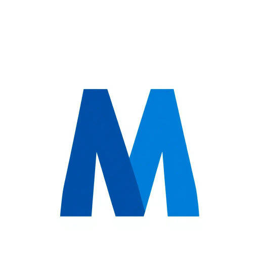 bold letter M, parallel strokes, tapering structure, upward hierarchy, indigo blue, geometric precision, vector design, minimalist aesthetic, structural elegance, balance and symmetry, clean composition, white background, modernist influences, Bauhaus geometry, minimal lines, disciplined form, artistic clarity