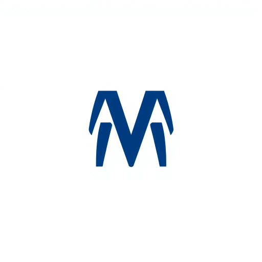 bold letter M, logo design, parallel strokes, subtly tapering, upward hierarchy, structure, solid indigo blue, clean geometric vector, white background, minimalist style, modernist design, Bauhaus influence, negative space, precision, symmetry, sleek lines, contemporary aesthetics, iconic branding, dynamic movement, visual balance, artistic clarity, abstraction, graphic design principles