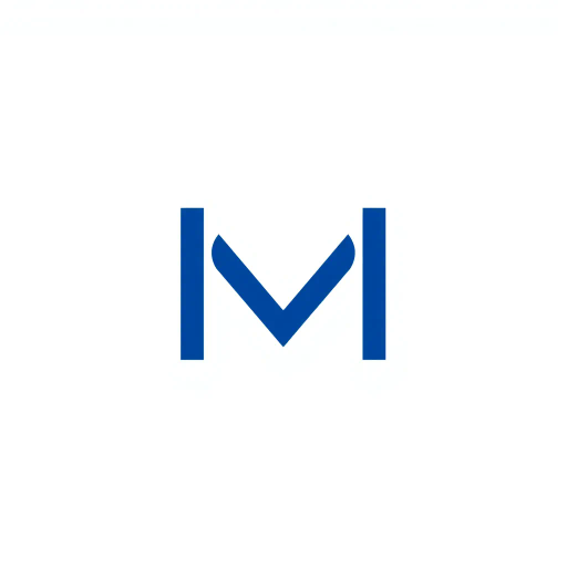 minimal M logo, two vertical strokes, perspective convergence, depth, hierarchy, solid indigo blue, geometric structure, modern tech design, flat vector illustration, clean lines, white background, contemporary aesthetics, precision, symmetry, balance, futuristic approach, sleek elegance, simplicity, innovation, dynamic form, visual impact