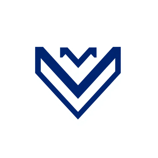 abstract M lettermark, geometric precision, two thick diagonal lines, sharp V convergence, bold solid indigo, minimal modern logo, geometric shapes, Bauhaus influence, dynamic symmetry, clean lines, minimalism, stark contrast, white background, conceptual simplicity, contemporary aesthetics, high-impact clarity