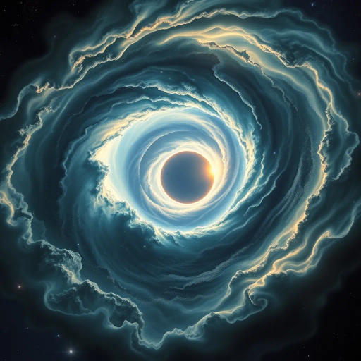 cosmic phenomenon, swirling vortex, event horizon, radiant luminosity, Albert Bierstadt-inspired, baroque grandeur, contrasting shadows, ethereal glow, interstellar dust, infinite void, dynamic motion, gravitational pull, dark matter, space-time fabric, celestial mystery, enigmatic atmosphere, surreal juxtaposition, expansive scale, cosmic harmony, timeless elegance, elemental forces, transcendental experience, visual allegory, metaphysical exploration