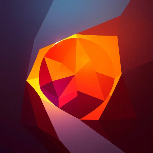 minimalistic, geometric, crisp edges, contrasting colors, warm tones, dynamic shapes, flickering light, abstract interpretation, polygonal design, angular contours, vibrant, simulated movement, fiery essence, contemporary art, visual balance