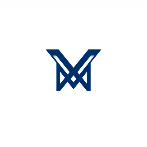 ultra minimal, M logo, clean geometric design, bold angled strokes, meeting at center point, solid indigo #3D63DD, pure letterform, vector precision, white background, simplicity in form, austere beauty, modern typography, elegant symmetry, precise geometry, minimalist expression, Bauhaus influence, abstract representation, harmonious balance, crisp composition, pure line quality, stark contrast, structural clarity, Cartesian plane, devoid of detail, visual purity