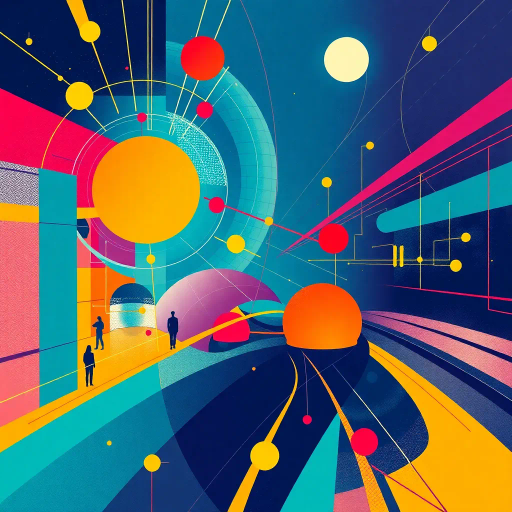 futuristic design, innovative creators showcase, dynamic composition, engaging expression, playful typography, Bauhaus influences, vibrant color palette, geometric abstraction, collaborative energy, contemporary illustration, community spirit, bold lines, creative digital expression, digital media, interactive elements, expressive modern aesthetics, storytelling, artistic flair, Wassily Kandinsky, Paul Klee, vibrant hues, balanced symmetry, visual harmony, digital creation, modernism revival, immersive interaction, artistic innovation, emotional connectivity, avant-garde design