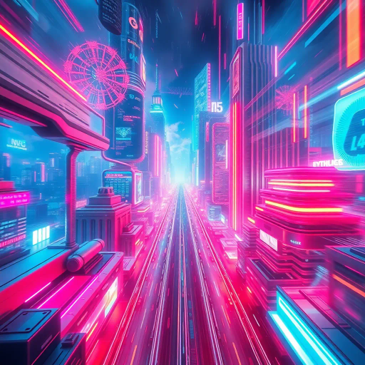 virtual reality, futuristic cityscape, neon lights, immersive experience, surreal landscapes, vibrant color palette, dynamic movement, abstract forms, digital era, sleek lines, technology-driven, sensory overload, contemporary aesthetics, speculative fiction, interconnected worlds, visual storytelling, hyperrealism, digital rendering, visual depth, cybernetic influences, ethereal ambiance, interactive dimensions, fractal design, multi-layered composition