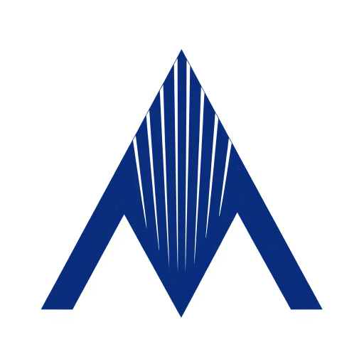 bold letter M, parallel strokes, tapering structure, upward hierarchy, indigo blue, geometric precision, vector design, minimalist aesthetic, structural elegance, balance and symmetry, clean composition, white background, modernist influences, Bauhaus geometry, minimal lines, disciplined form, artistic clarity, Wassily Kandinsky, Paul Klee, abstract representation, futurism elements, sleek design, transparent layers, linear motif, crisp edges, linear perspective, subdued elegance, technological influence