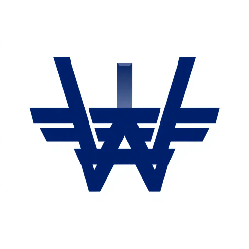 Geometric M lettermark, bold parallel vertical strokes, angled V-shaped bridges, hierarchy levels, indigo blue, minimalism, flat vector, white background, Bauhaus influence, modernist design, symmetry, clean lines, negative space, minimalist composition, abstract geometry, structural balance, graphic precision, contemporary aesthetics, visual hierarchy, simplicity and sophistication