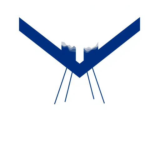 geometric M lettermark, bold parallel vertical strokes, angled V-shaped bridges, hierarchy symbolism, solid indigo blue, minimalism, flat vector design, white background, Bauhaus influence, modernist typography, precision, clarity, structural design, monochrome elegance, modular aesthetics, architectural inspiration, clean lines, minimalist logo design, balance and symmetry, contemporary graphic identity