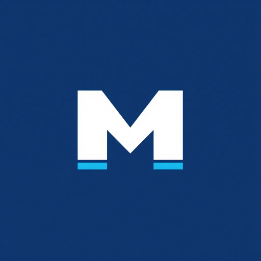 bold M logo mark, geometric letter, subtle thin horizontal connector lines, structured layers, indigo color, modern minimal design, SaaS branding, flat vector, Bauhaus influence, crisp lines, clean composition, negative space, high contrast, contemporary branding aesthetics, Helvetica-inspired, minimalist elegance, symmetrical framework, logo dynamics, balanced form, visual identity, corporate color palette