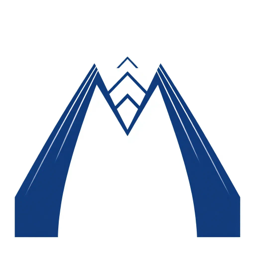 bold letter M, parallel strokes, tapering structure, upward hierarchy, indigo blue, geometric precision, vector design, minimalist aesthetic, structural elegance, balance and symmetry, clean composition, white background, modernist influences, Bauhaus geometry, minimal lines, disciplined form, artistic clarity, Wassily Kandinsky, abstract expressionism, chromatic harmony, architectural framing, precise craftsmanship, mid-century modernism, subtle textures, design purity, European avant-garde, visual equilibrium, structural abstraction