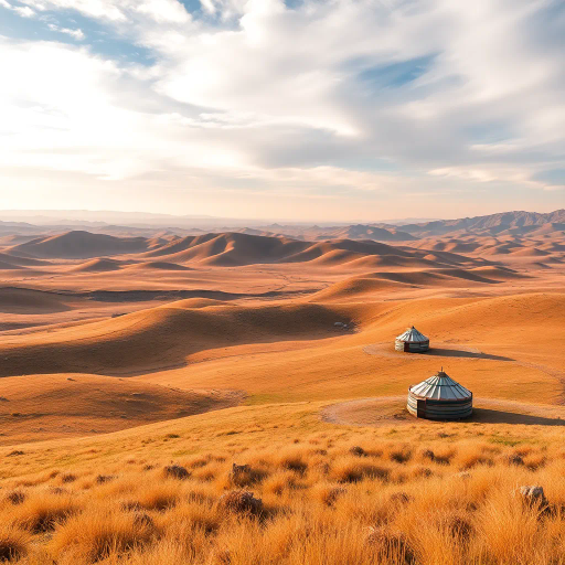 Xinjiang grasslands, vast landscapes, rolling hills, ethnic textiles, vibrant colors, warm sunlight, pastoral scenes, traditional yurts, cultural harmony, Kazakh influences, sweeping vistas, expansive skies, tranquil environment, detailed vegetation, organic textures, vivid illumination, cultural richness, serene beauty, contemplative atmosphere, wide perspective, intricate details, regional symbolism, harmonious coexistence, timeworn paths, artistic appreciation, Uyghur culture, ancient traditions, natural majesty