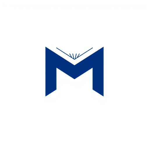 bold letter M, logo design, parallel strokes, tapering lines, upward hierarchy, geometric precision, solid indigo blue, minimalist composition, clean vector lines, modernist influences, structured symmetry, precise angles, dynamic balance, corporate identity, white background, Bauhaus inspiration, vector artwork, abstract simplicity, disciplined geometry, visual clarity